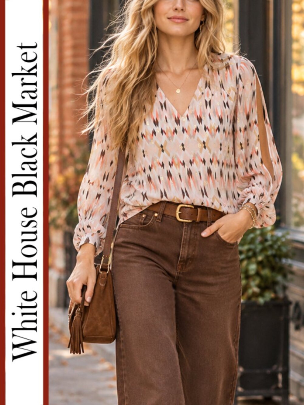 WHBM | Pastel Print Split Sleeve Top